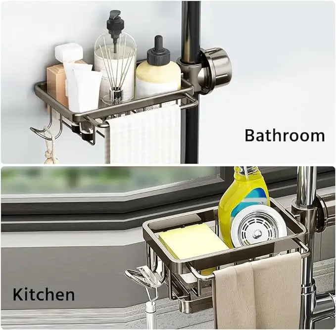 Kitchen Accessory Stainless Steel Sink Drainer Sponge/Towel Rack Organizer