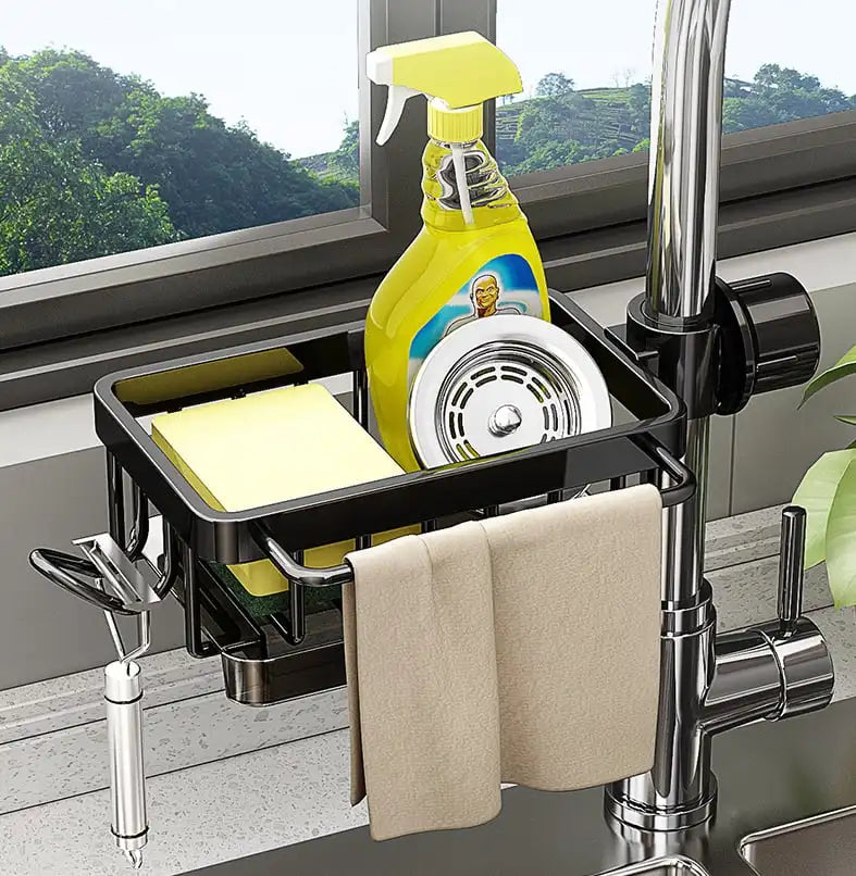 Kitchen Accessory Stainless Steel Sink Drainer Sponge/Towel Rack Organizer